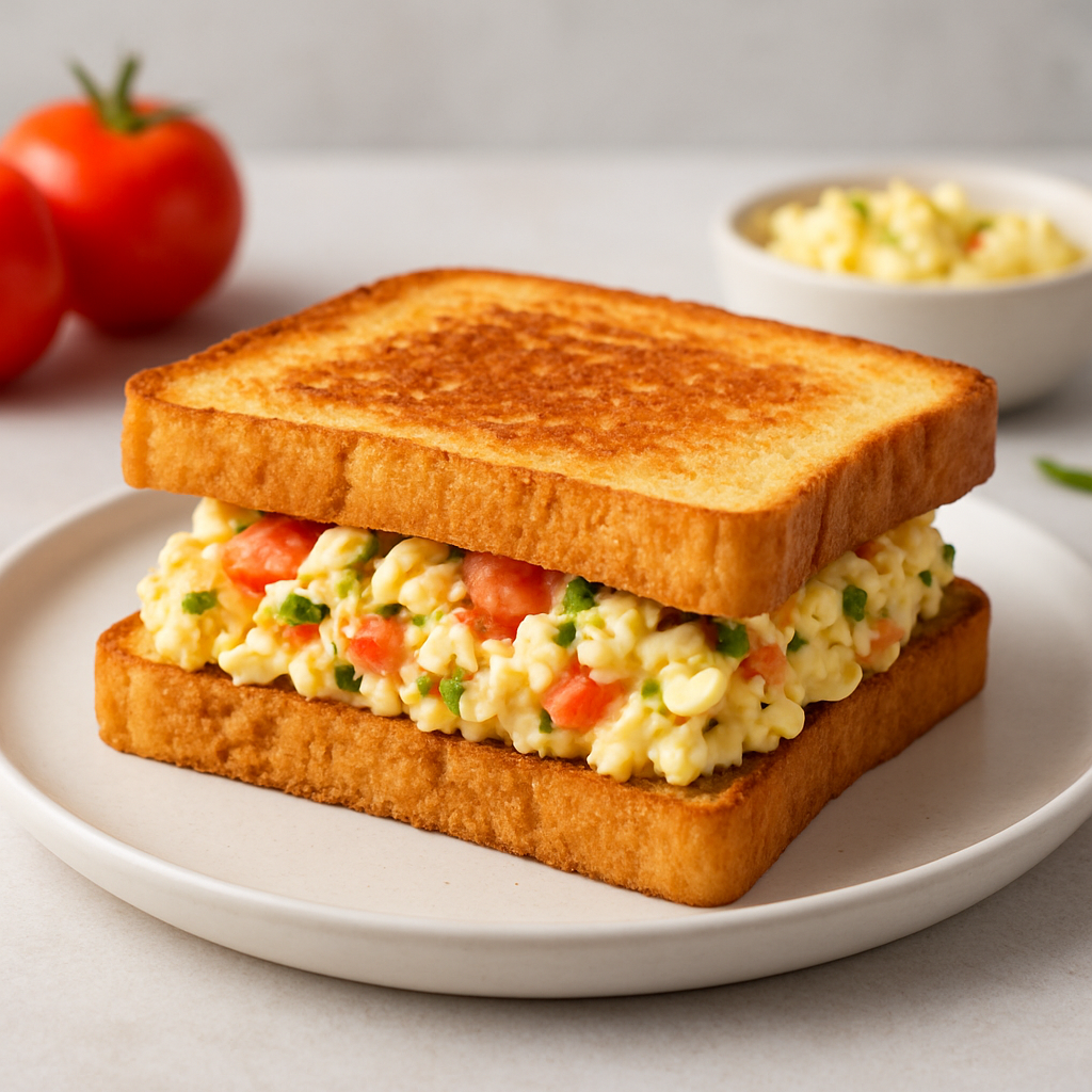 Spiced Egg Salad Sandwich with Tomato and Green Chilli