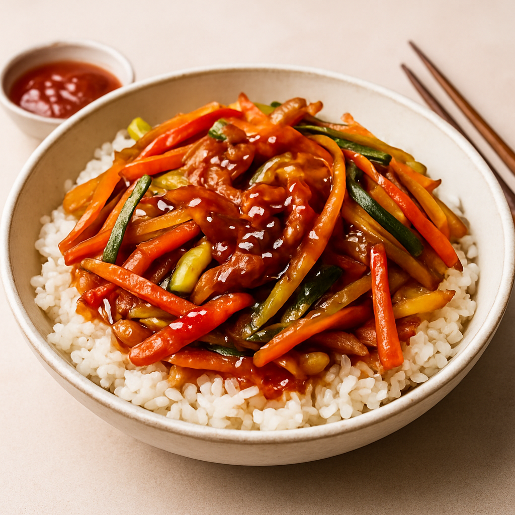 Fusion Gochujang Rice Bowl with Crispy Vegetables