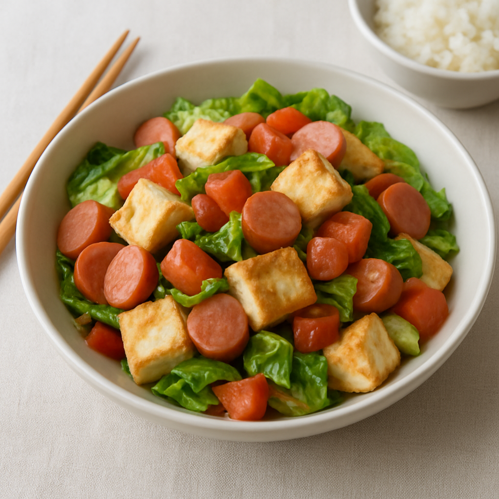 Simple Japanese Tofu and Sausage Stir Fry