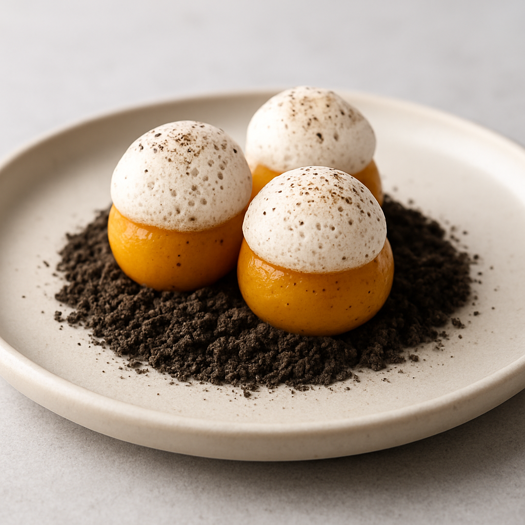 Charred Mushroom & Garlic Spheres with Black Pepper Foam