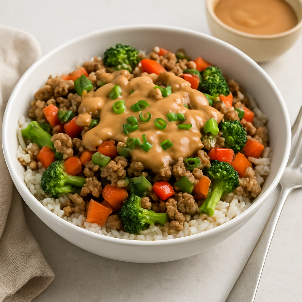 Fusion Savory Rice Bowl with Peanut Sauce