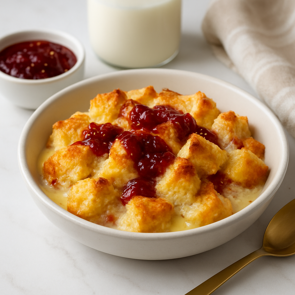 Simple Raspberry Jam Bread Pudding