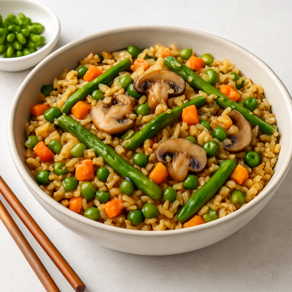 Vietnamese Vegetable Fried Rice with Asparagus and Mushrooms