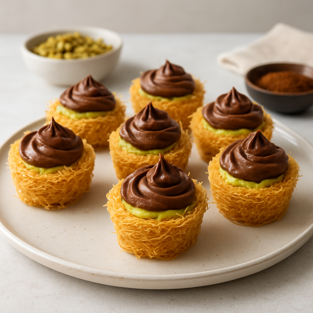 Sweet Pistachio Kataifi Bites with Cocoa Marshmallow Cream