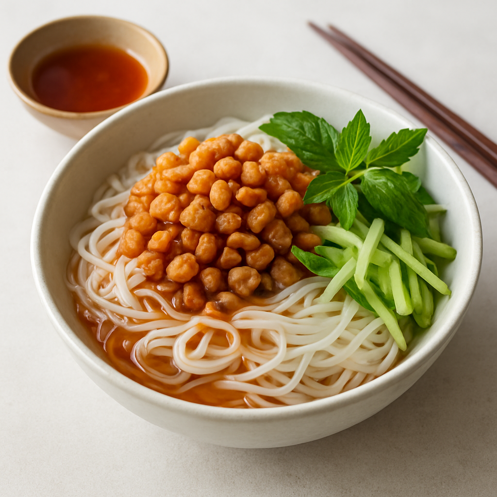 Vietnamese Bún with Crispy Fried Beans and Vegetarian Fish Sauce