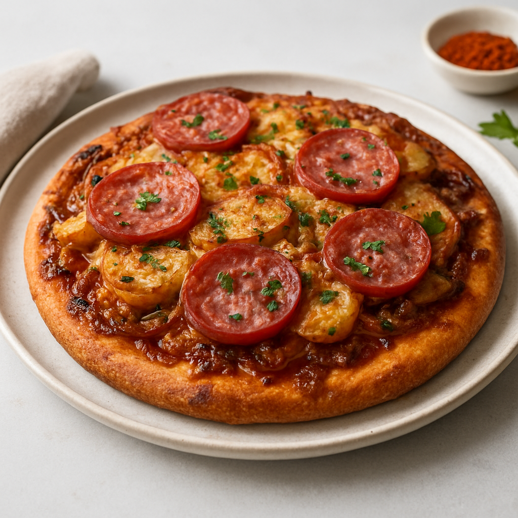 Umami Fusion Crispy Bread Pizza with Spiced Potato & Salami