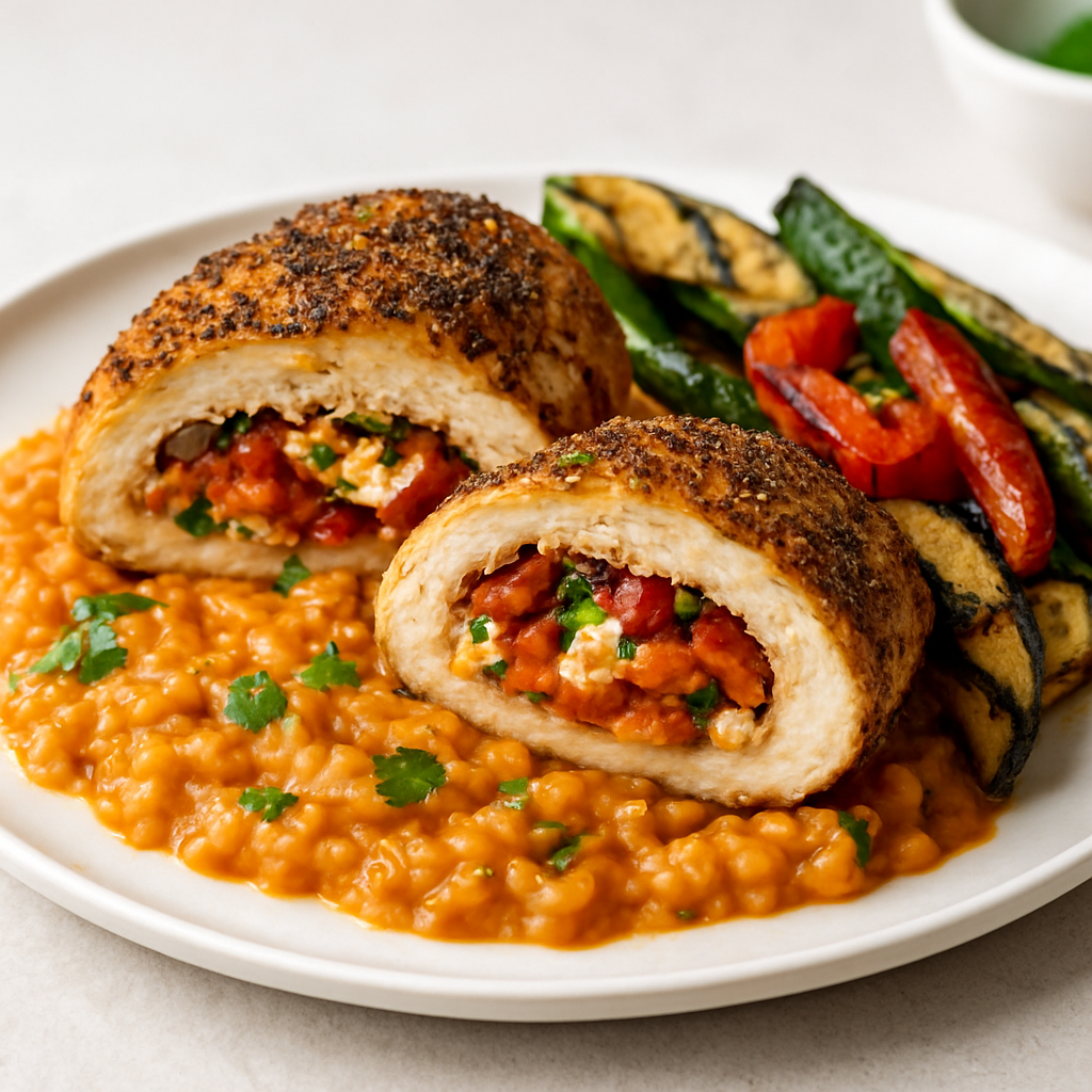 Mediterranean-Mexican Stuffed Chicken with Za'atar Crust and Chorizo-Feta Filling