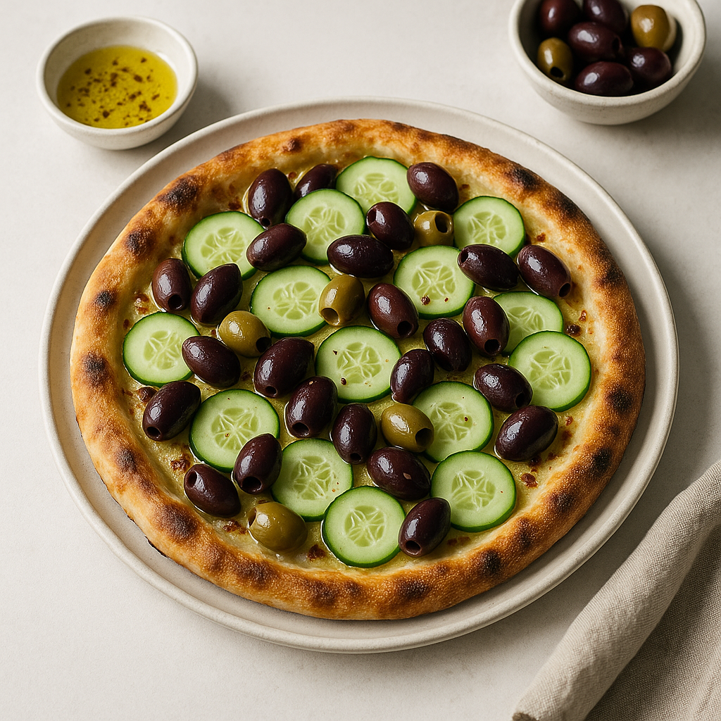 Rustic Italian Pizza with Olive and Cucumber Topping