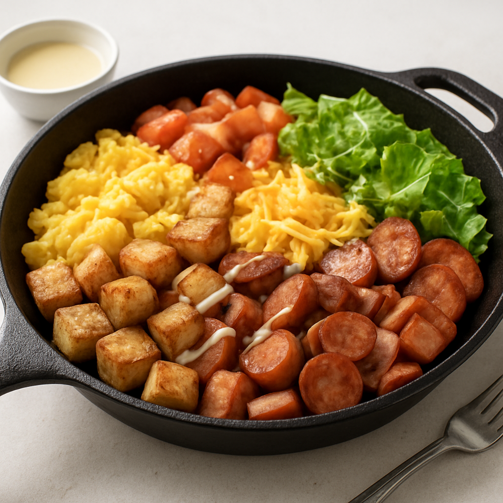 American Breakfast Skillet with Mochi Tofu and Sausage
