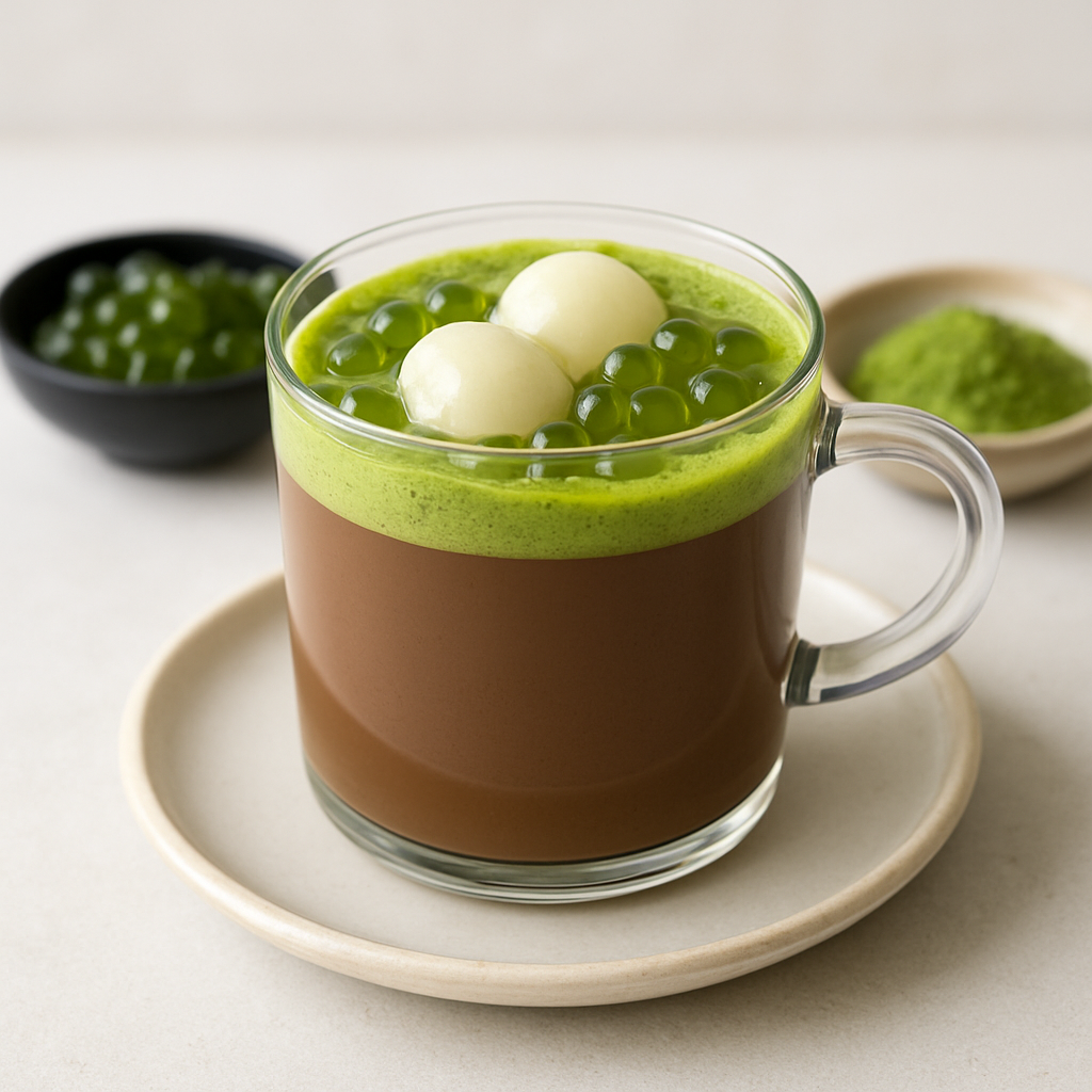Matcha Hot Chocolate Mochi with Haribo Gummy Pearls