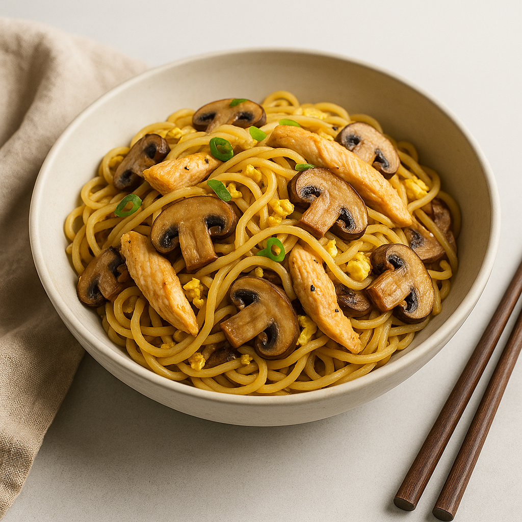 Thai-Style Egg Noodles with Chicken and Mushrooms
