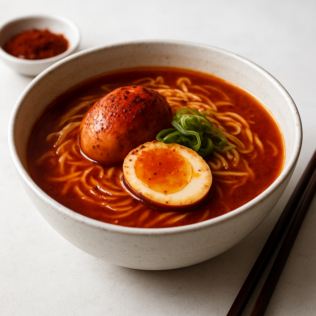 Red Tea-Infused Gochugaru Noodle Soup with Tea-Cured Egg