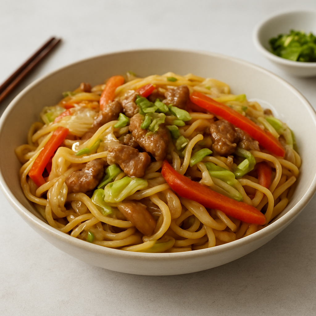 Simple Japanese Stir-Fried Noodles with Meat and Vegetables