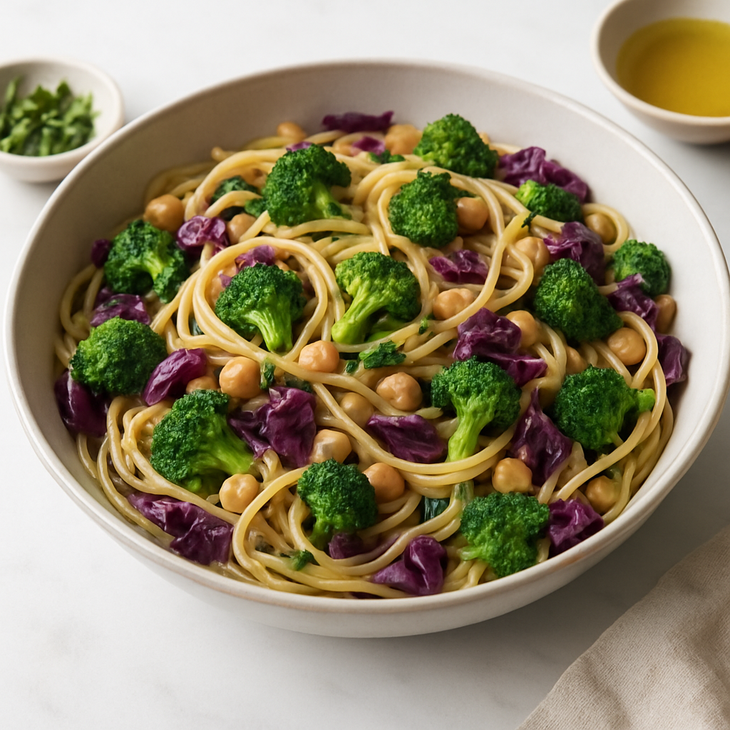 Mediterranean One-Pot Pasta with Broccoli and Cabbage