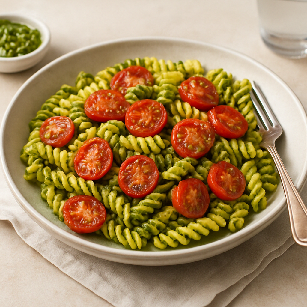 Middle Eastern Pesto Pasta with Cherry Tomatoes