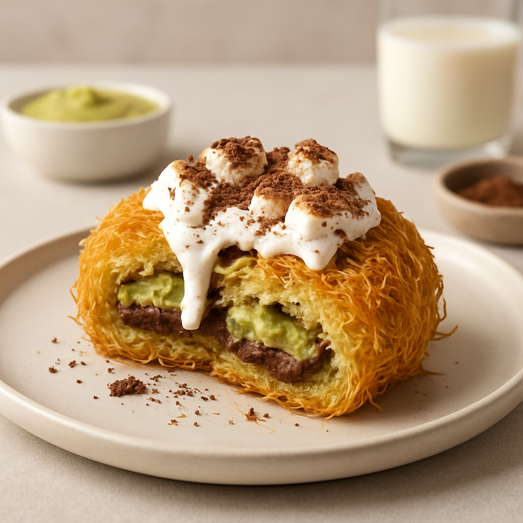 Crispy Kataifi Hotteok with Pistachio-Cocoa Filling and Marshmallow Drizzle