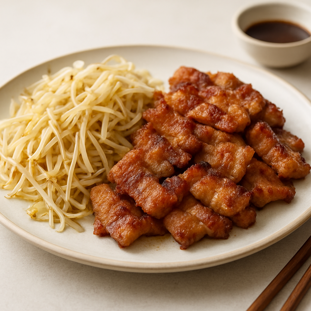 Pan-Fried Pork Belly with Bean Sprouts