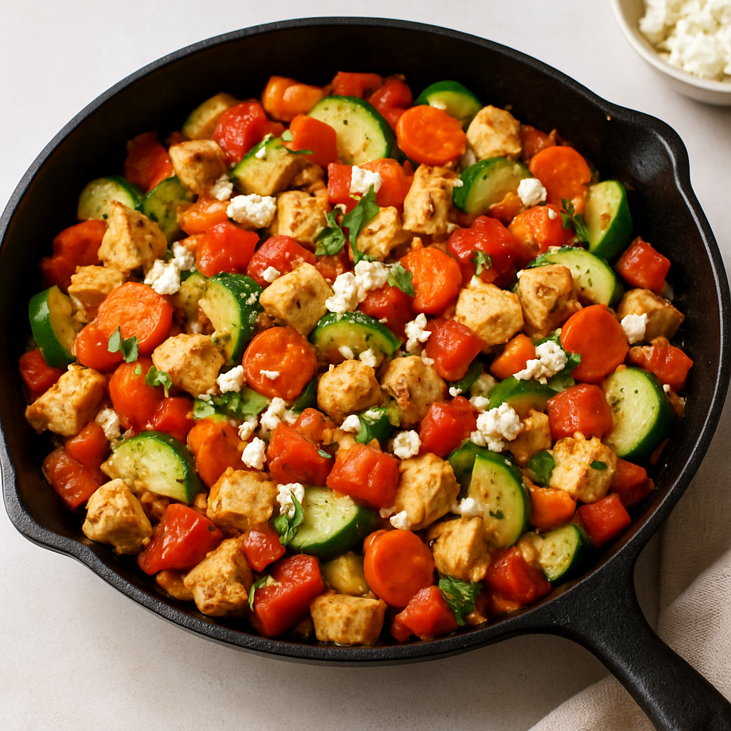 Mediterranean Chicken & Vegetable Skillet with Feta