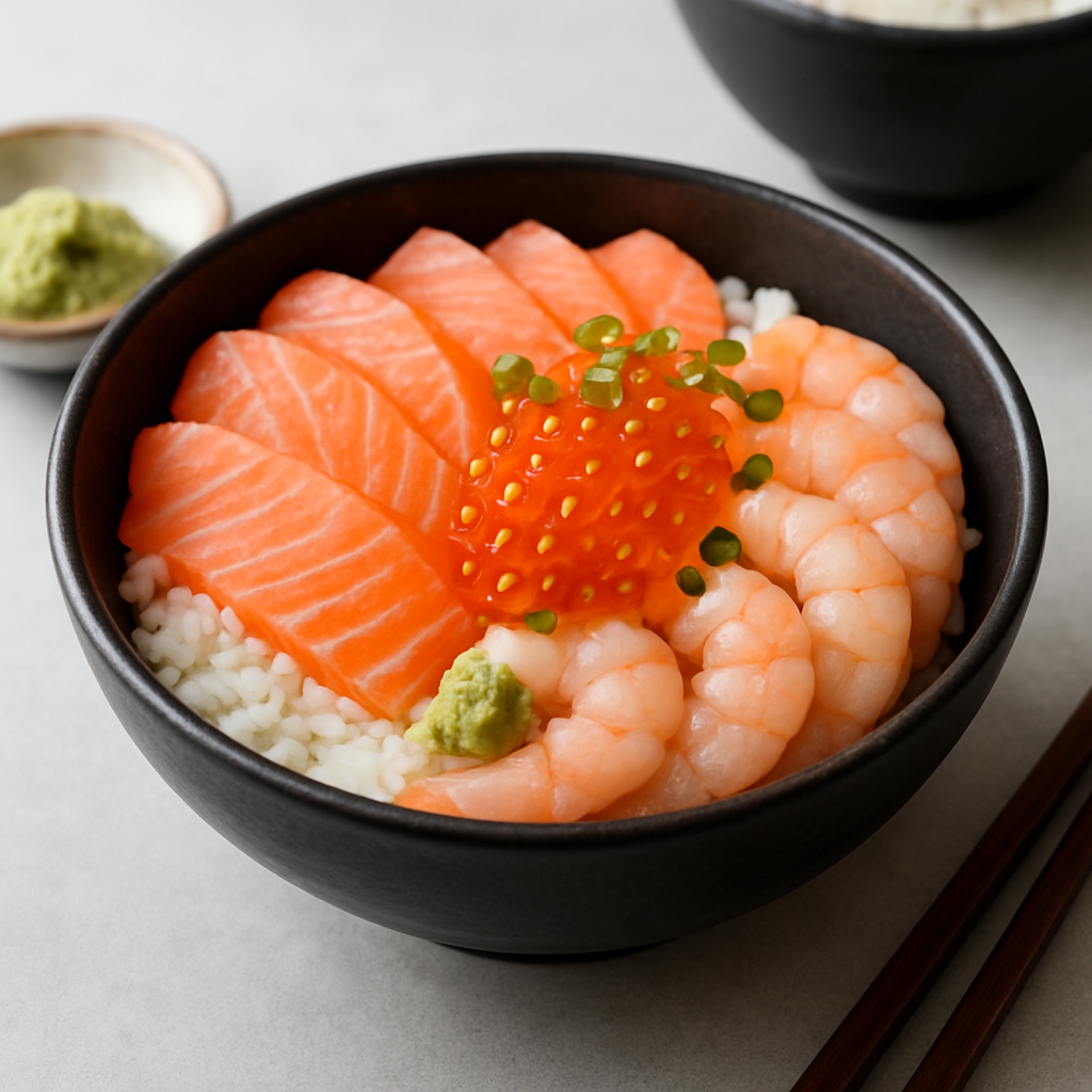 Premium Sashimi and Shrimp Donburi with Ikura