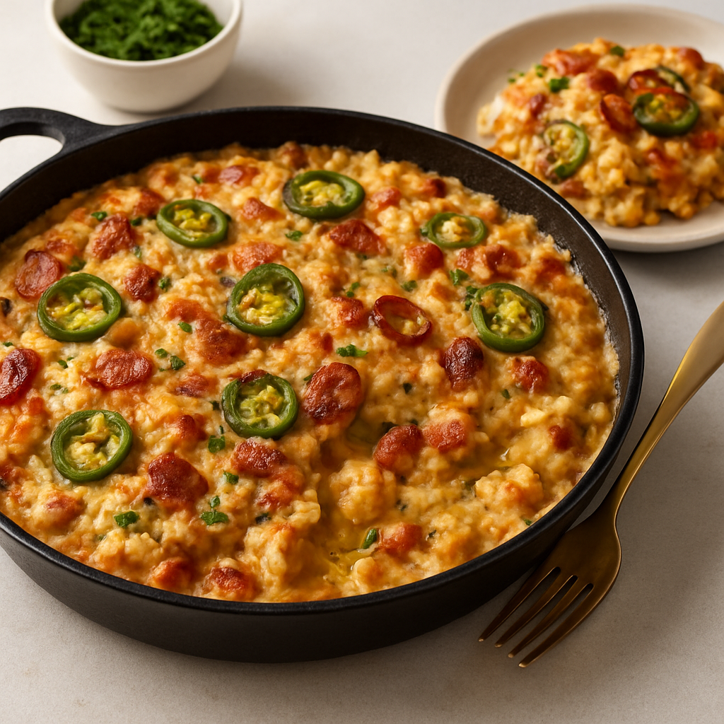 Creamy Jalapeño Andouille Chicken Risotto Bake