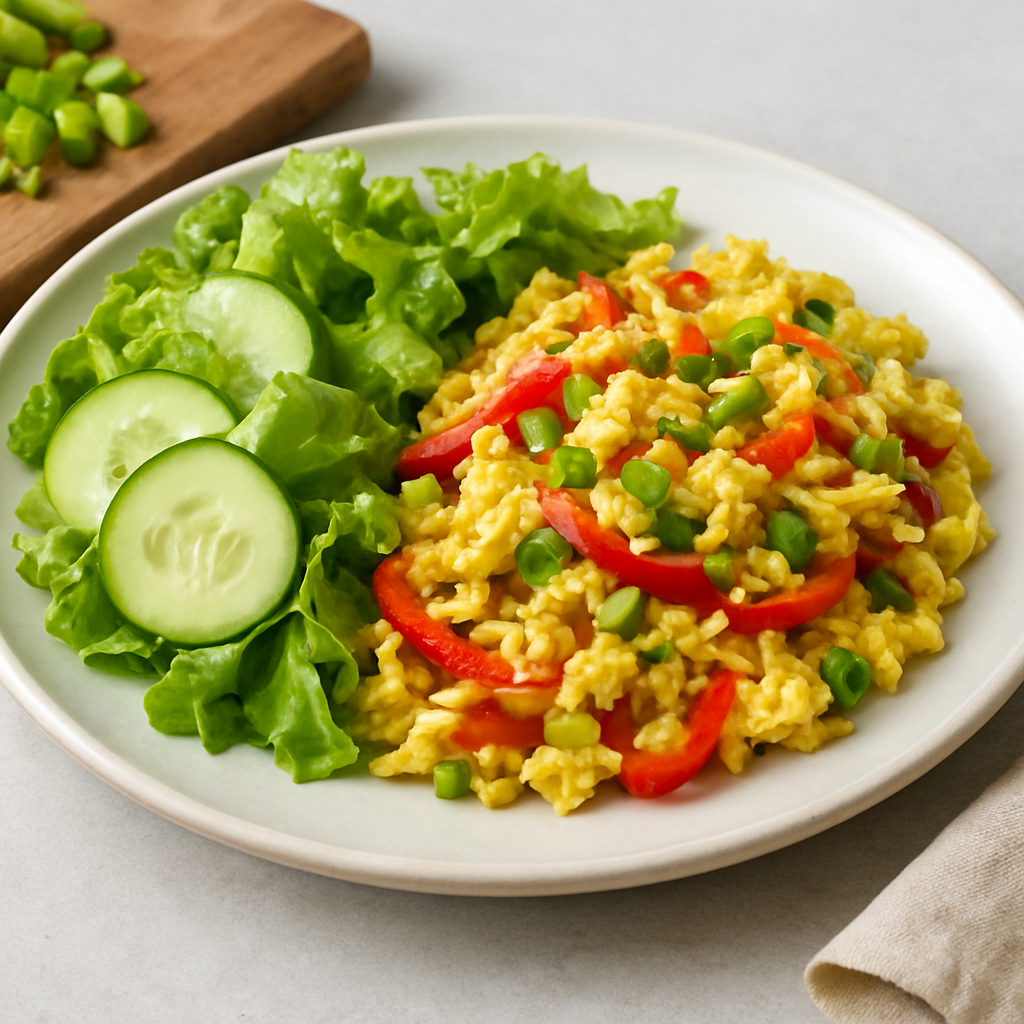 Thai-Inspired Vegetable and Egg Scramble with Fresh Salad
