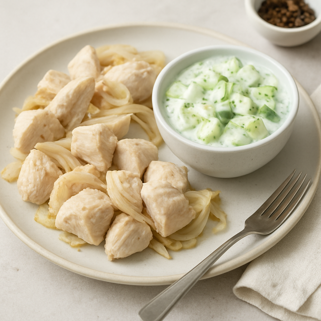 Indian Boiled Chicken with Yogurt Cucumber Salad