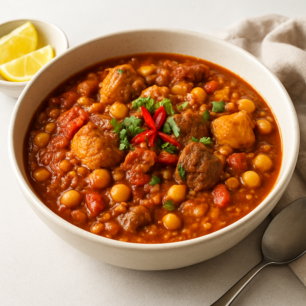 Spiced Chicken and Beef Stew with Lentils and Chickpeas