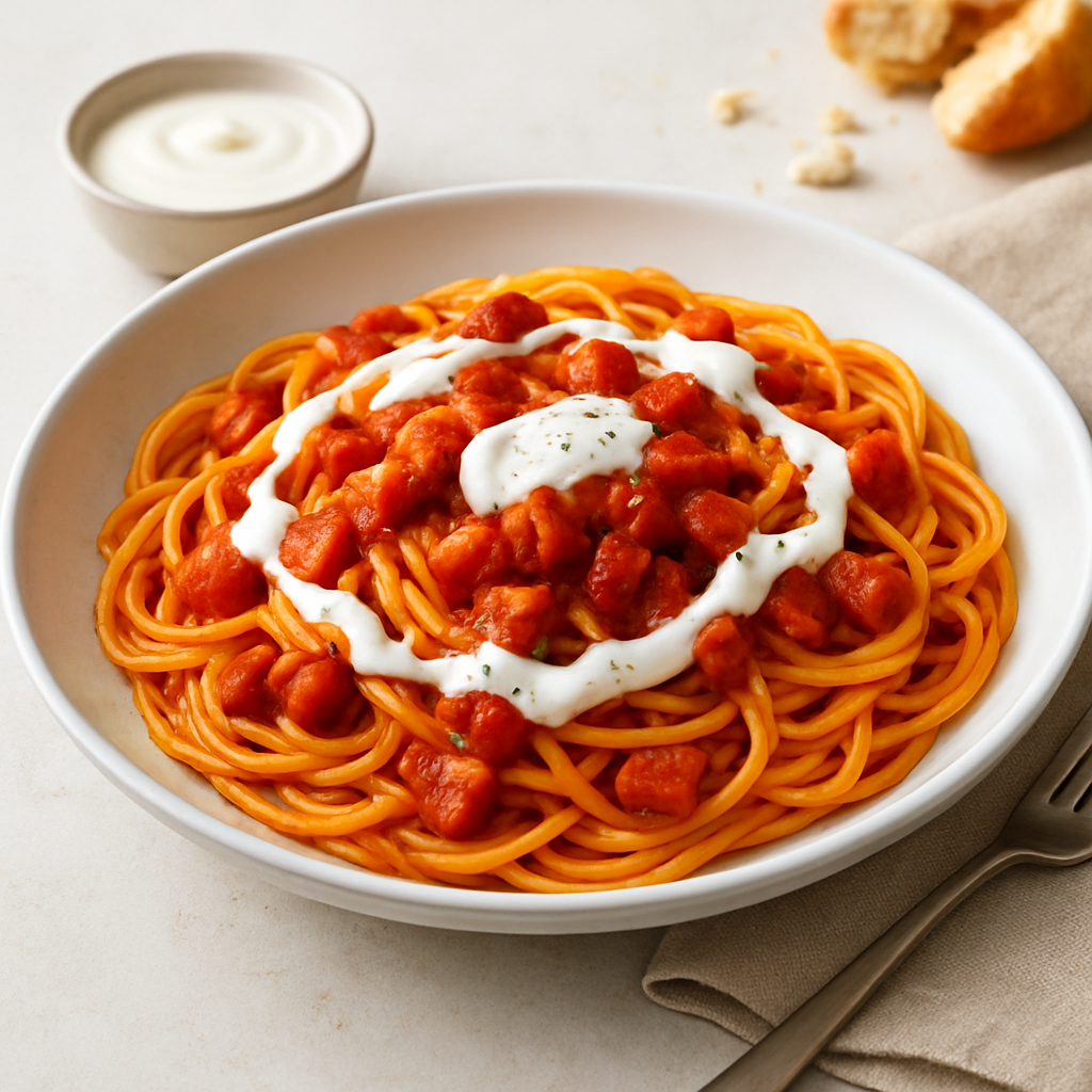 Sweet & Savory Ham Spaghetti with Spiced Tomato Sauce