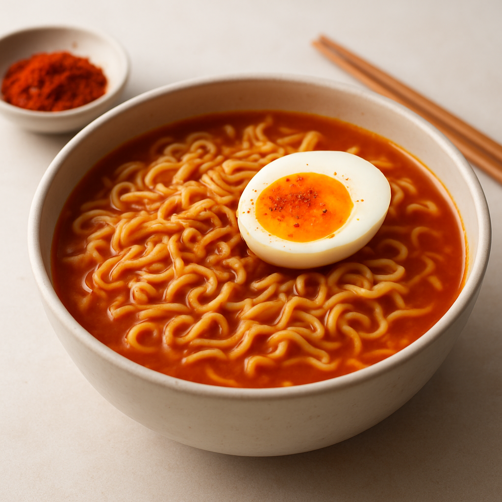 Spicy Korean Red Pepper Noodle Soup with Egg