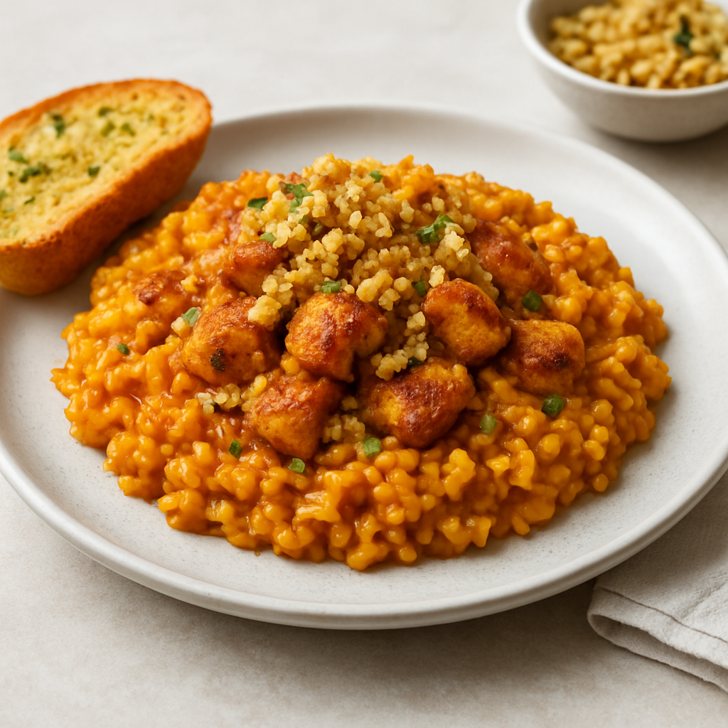 Tandoori Risotto with Garlic Bread Crumble