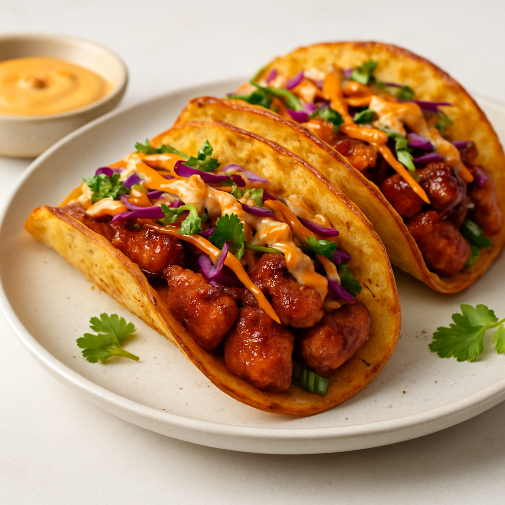 Spicy Fusion Chicken Bibimbap Tacos with Garlic Paprika Mayo