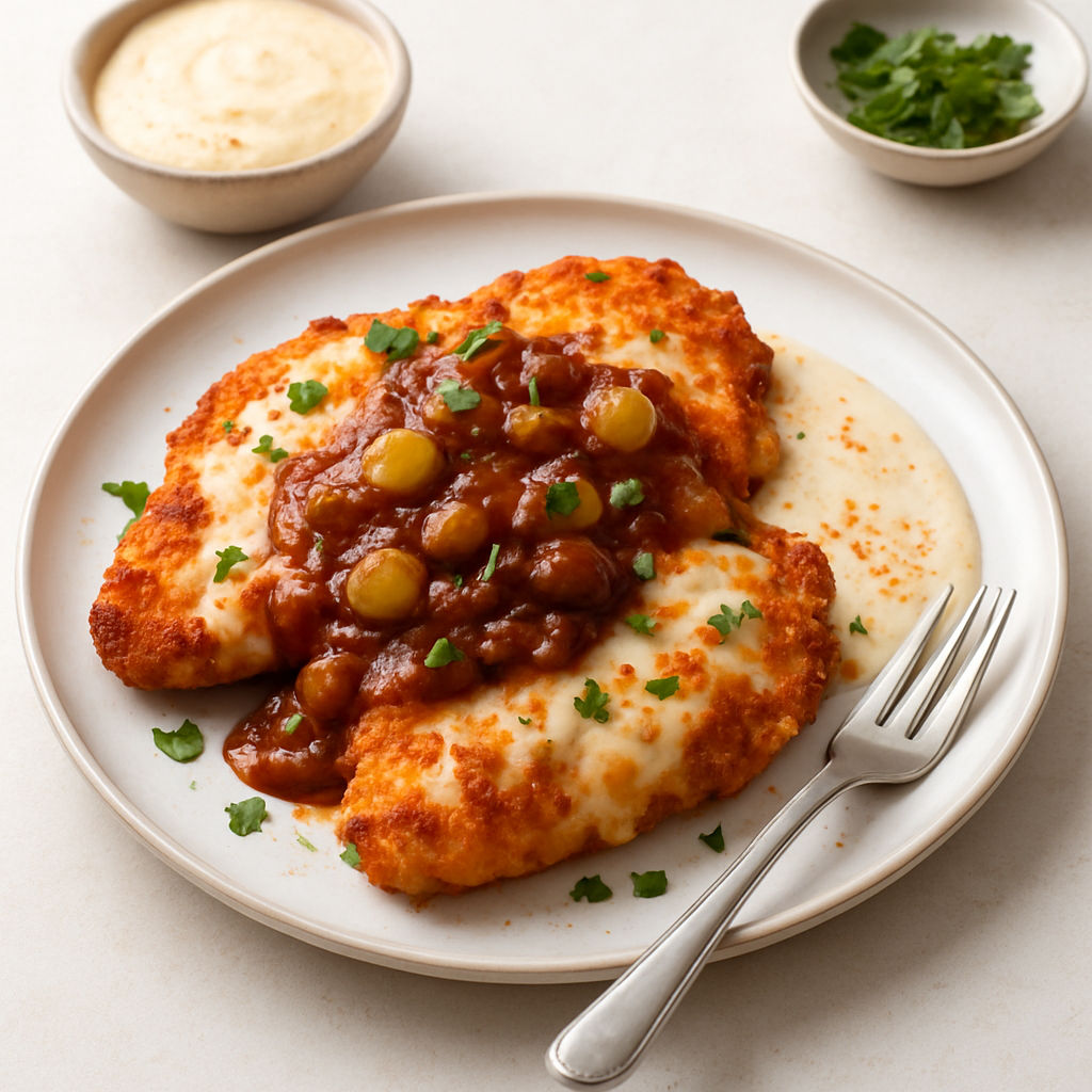 Thai-Mexican Picante Chicken Parmesan with Grape-Pickle Mole