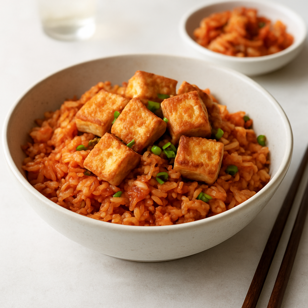 Kimchi Fried Rice with Crispy Tofu