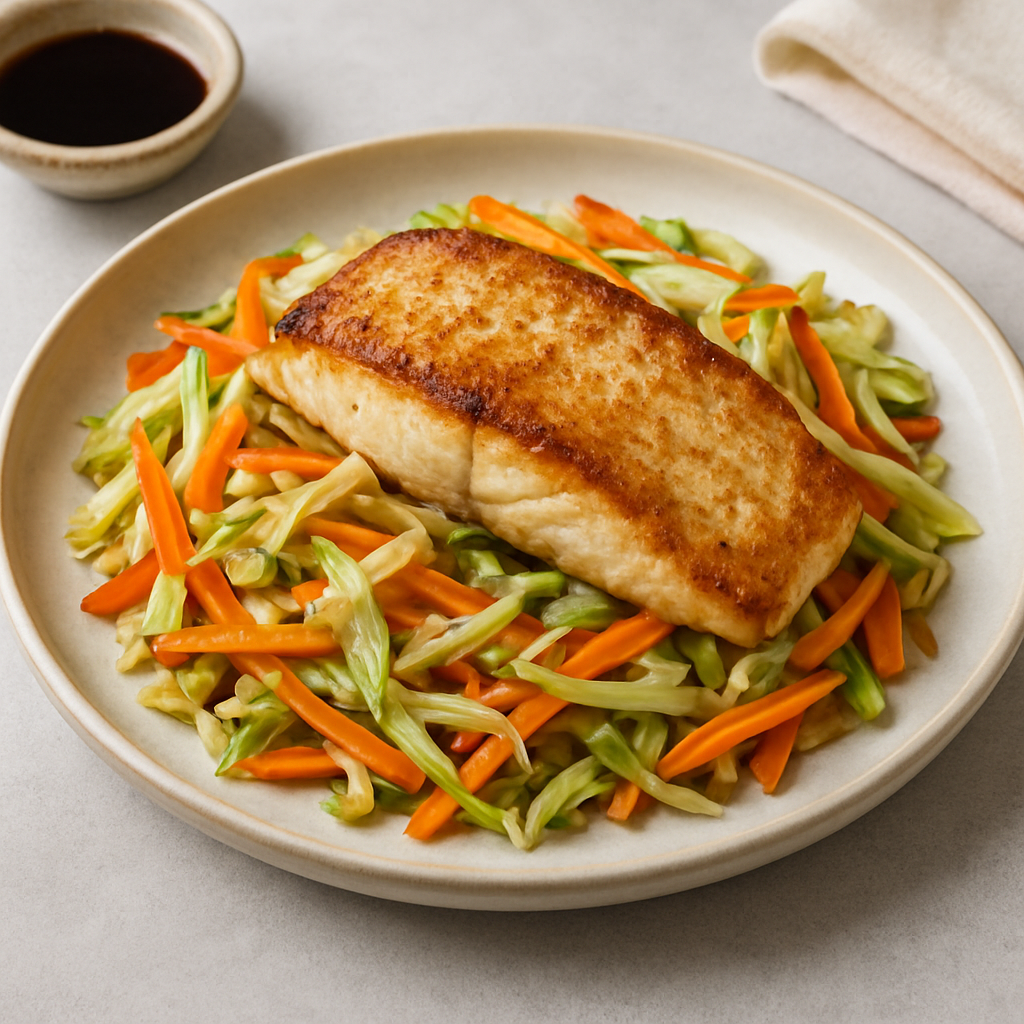 Pan-Seared Fish with Rainbow Vegetable Stir-Fry