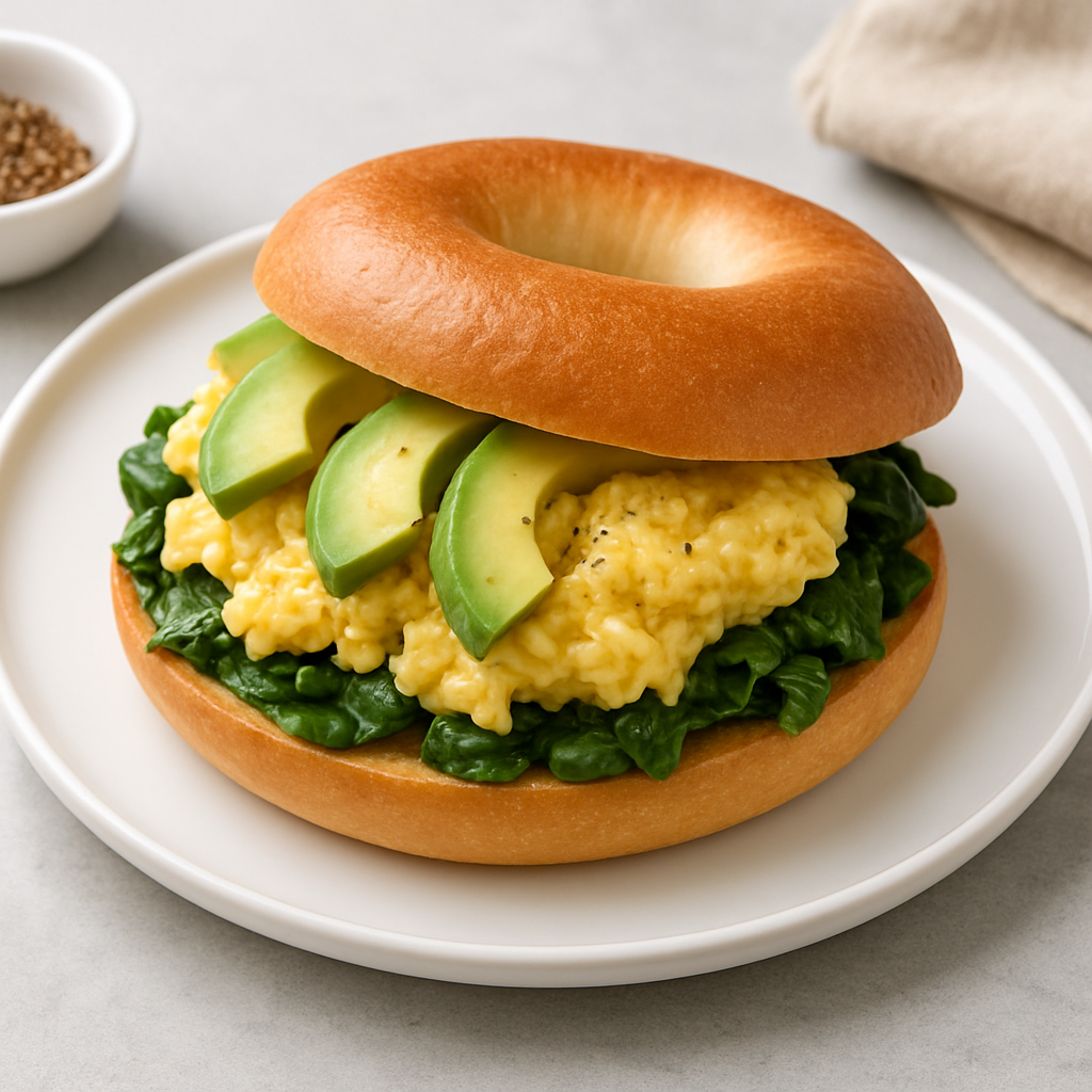Mediterranean Spinach & Avocado Breakfast Bagel