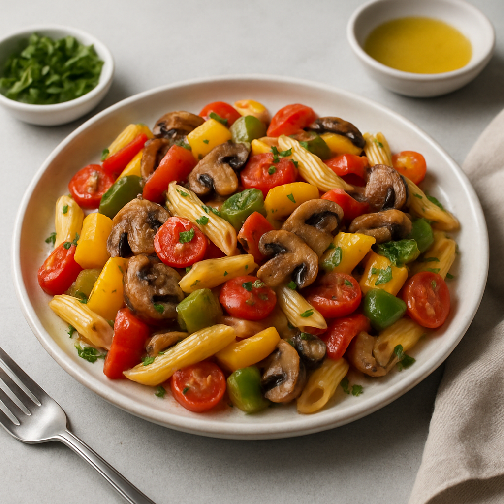 Mediterranean Pasta with Roasted Peppers and Mushrooms