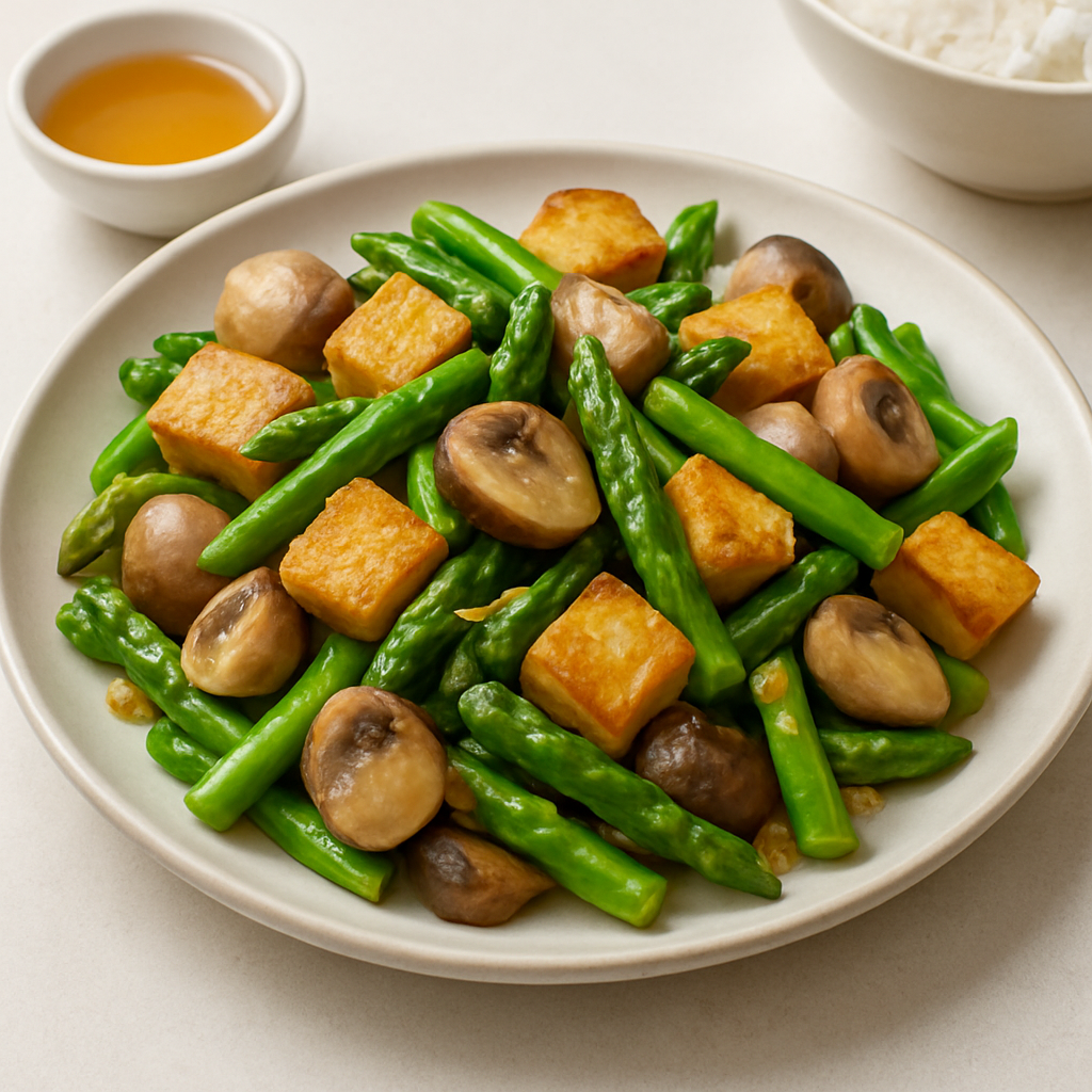 Vietnamese Stir-Fried Asparagus with Mushrooms and Crispy Tofu