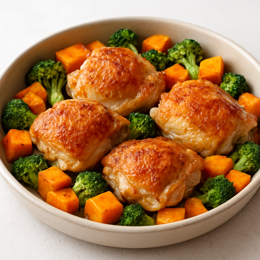 Easy Pan-Fried Chicken Thighs with Roasted Butternut and Broccoli