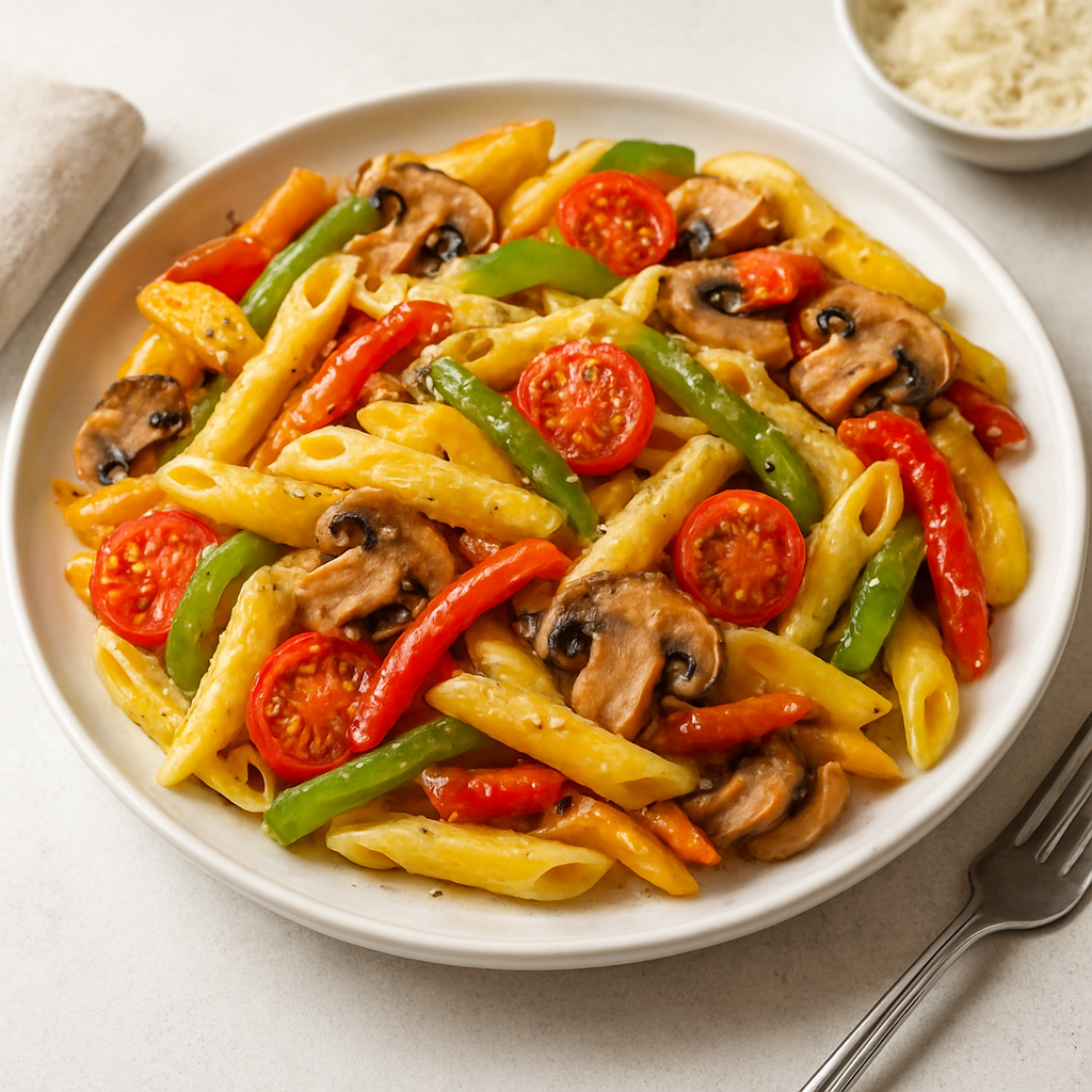 Pâtes aux Trois Poivrons et Champignons