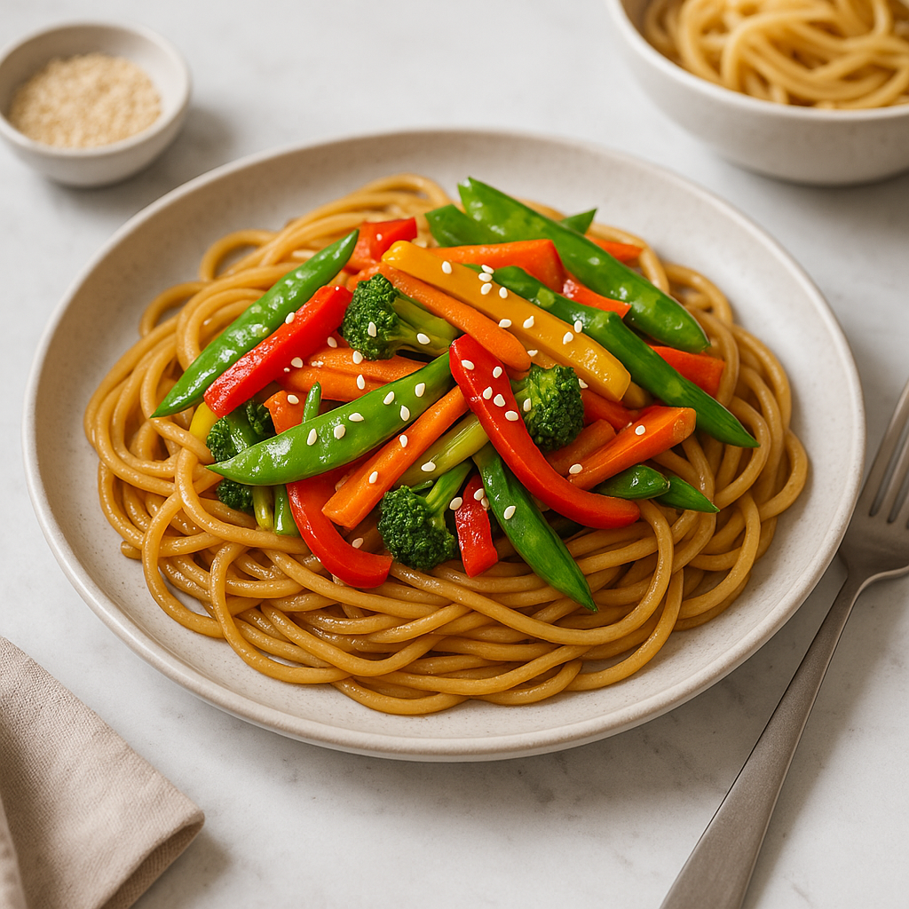 Quick Fusion Garlic Noodles with Sesame Vegetables