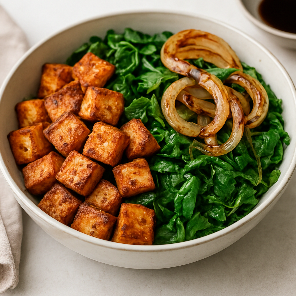Mediterranean-Middle Eastern Tofu and Greens Bowl