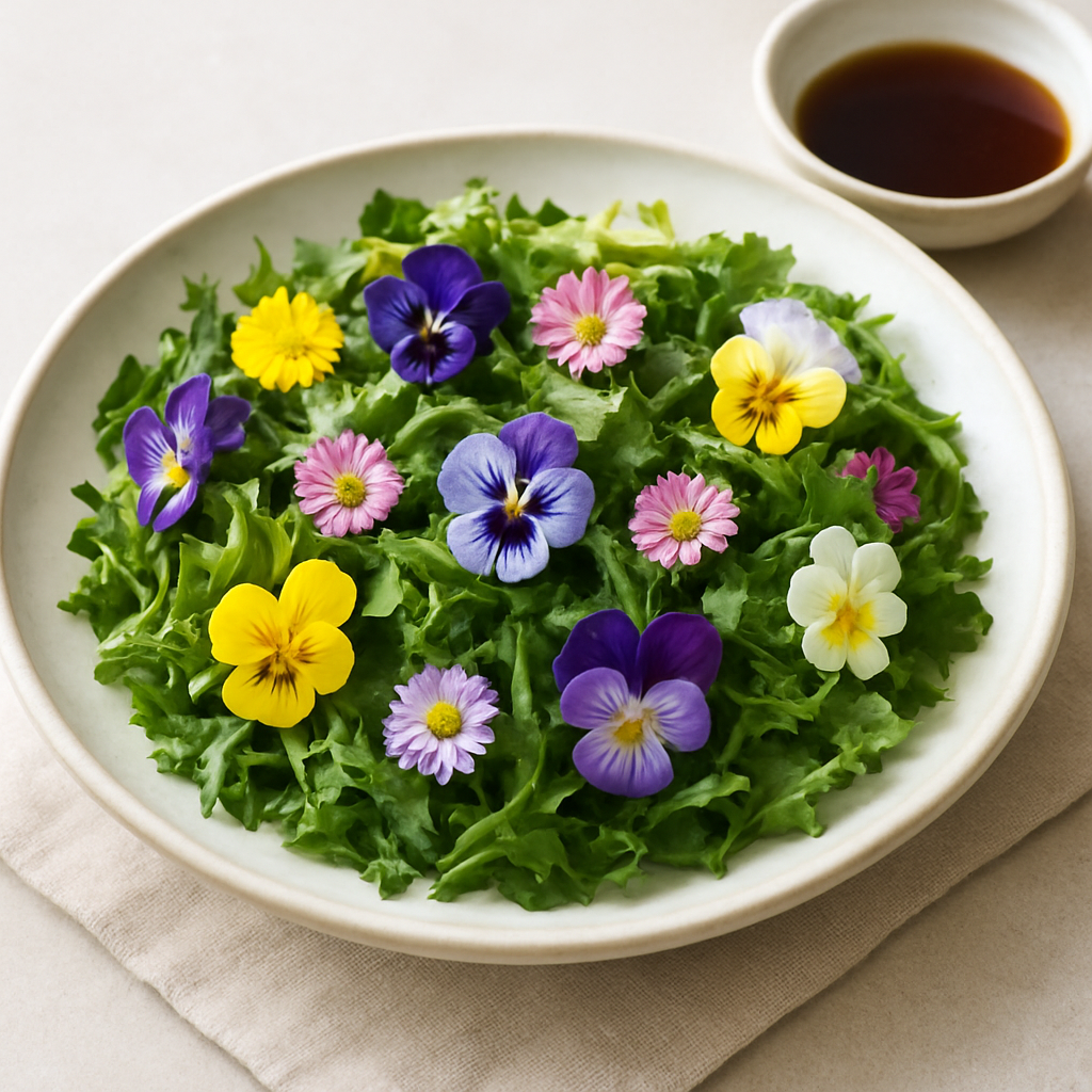 Simple Japanese Edible Flower & Greens Salad