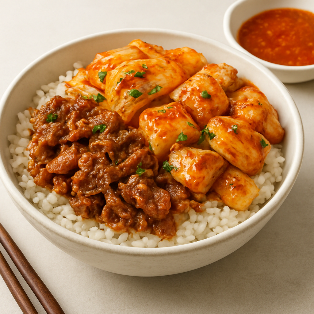 Japanese Spicy Seafood and Meat Rice Bowl